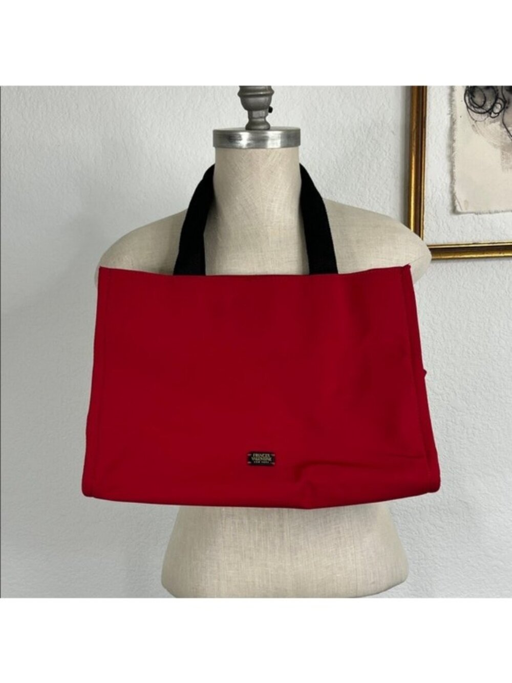 Frances Valentine Kate Red Nylon Tote Bag a la Kate Spade Zipper Striped Interio